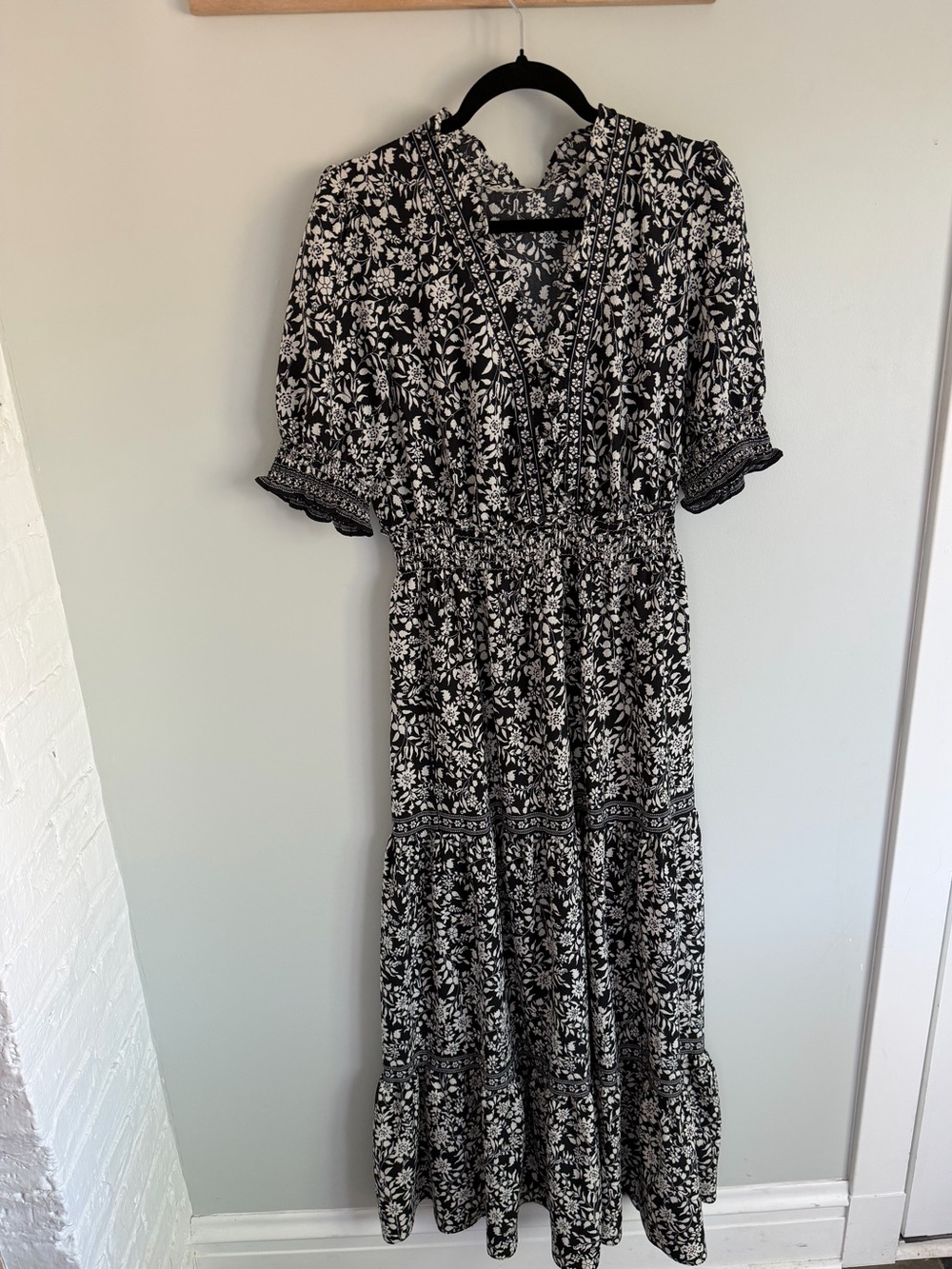 Max Studio Black and White Floral Tiered Maxi Dress